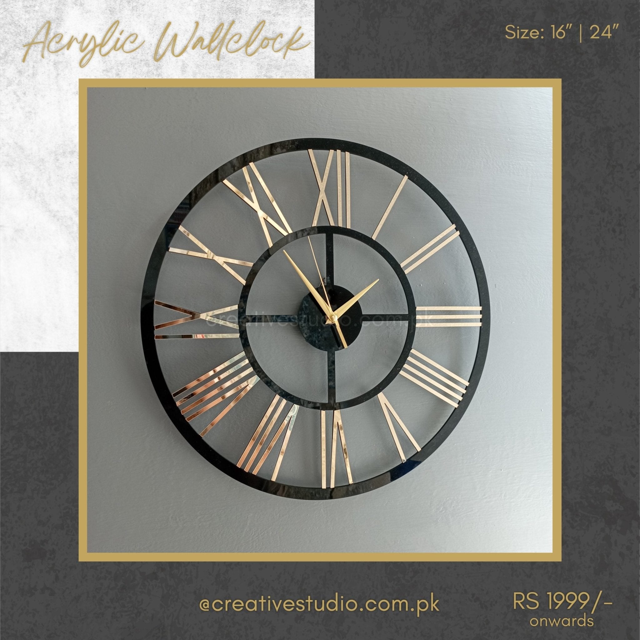 Acrylic Wall Clock Gold & Black Wall Clock ©