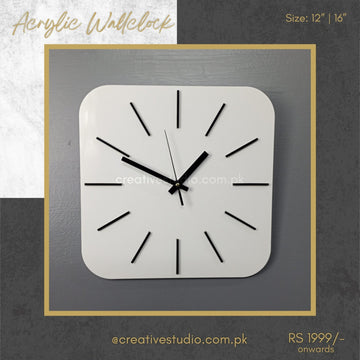 Acrylic Wall Clock White & Black Clock Square Shape