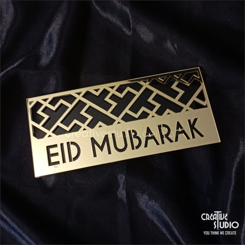 Golden Mirror Acrylic Eidi Envelope With Eid Mubarak Phrase ©
