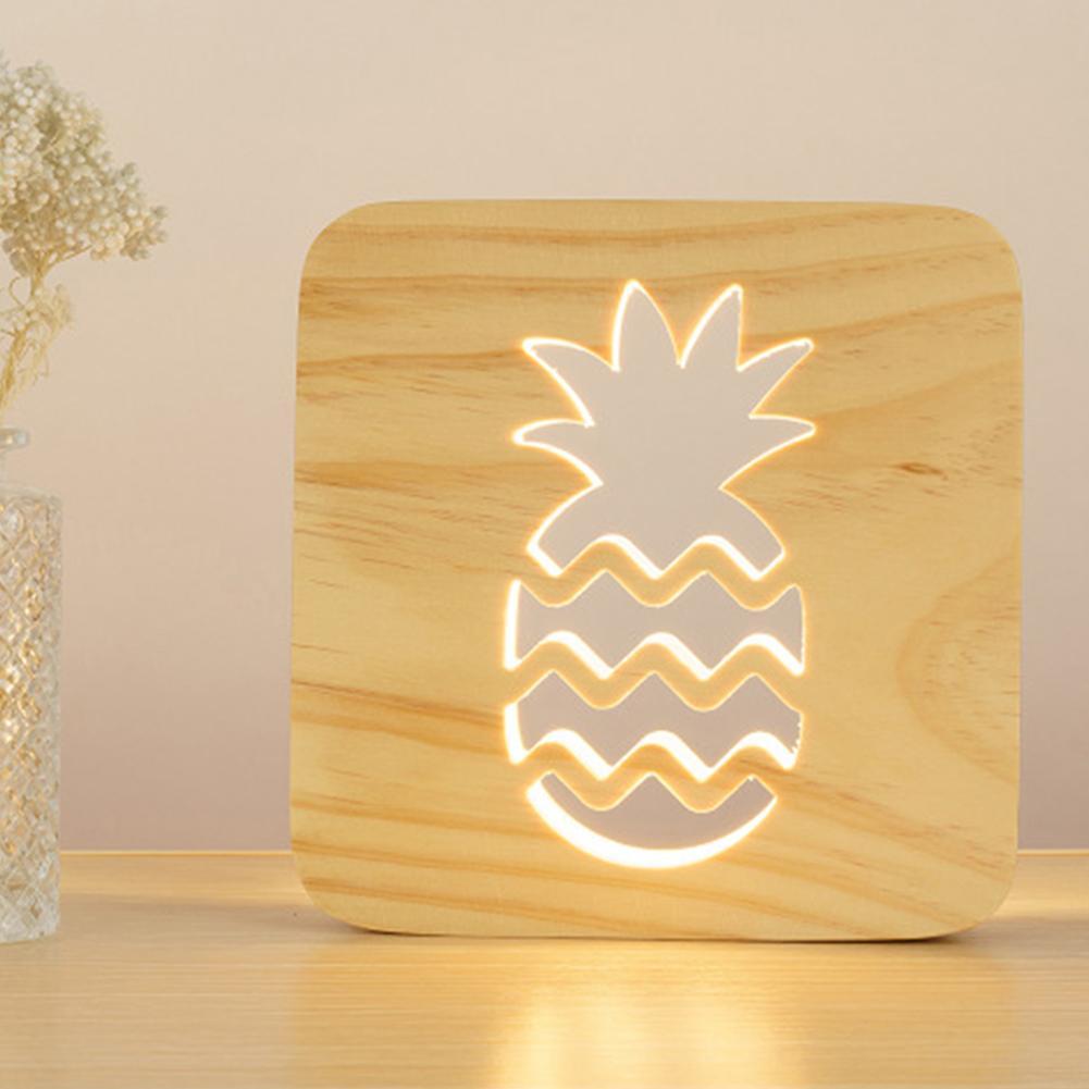LED Wooden Pineapple Night Light USB